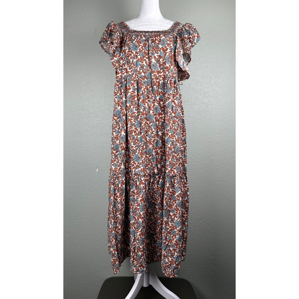 Moon River Tiered Maxi Dress Women Sz M Floral Smocked Boho Cottagecore Prairie